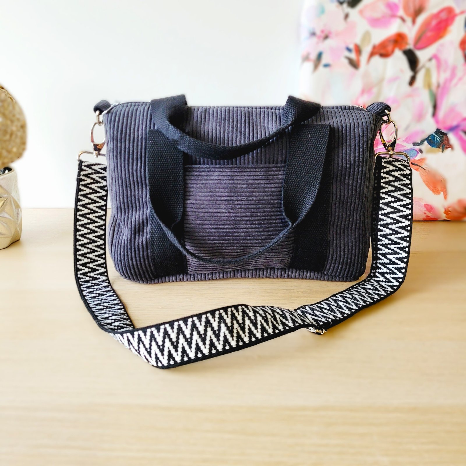 Sac Week end velours côtelé anthracite