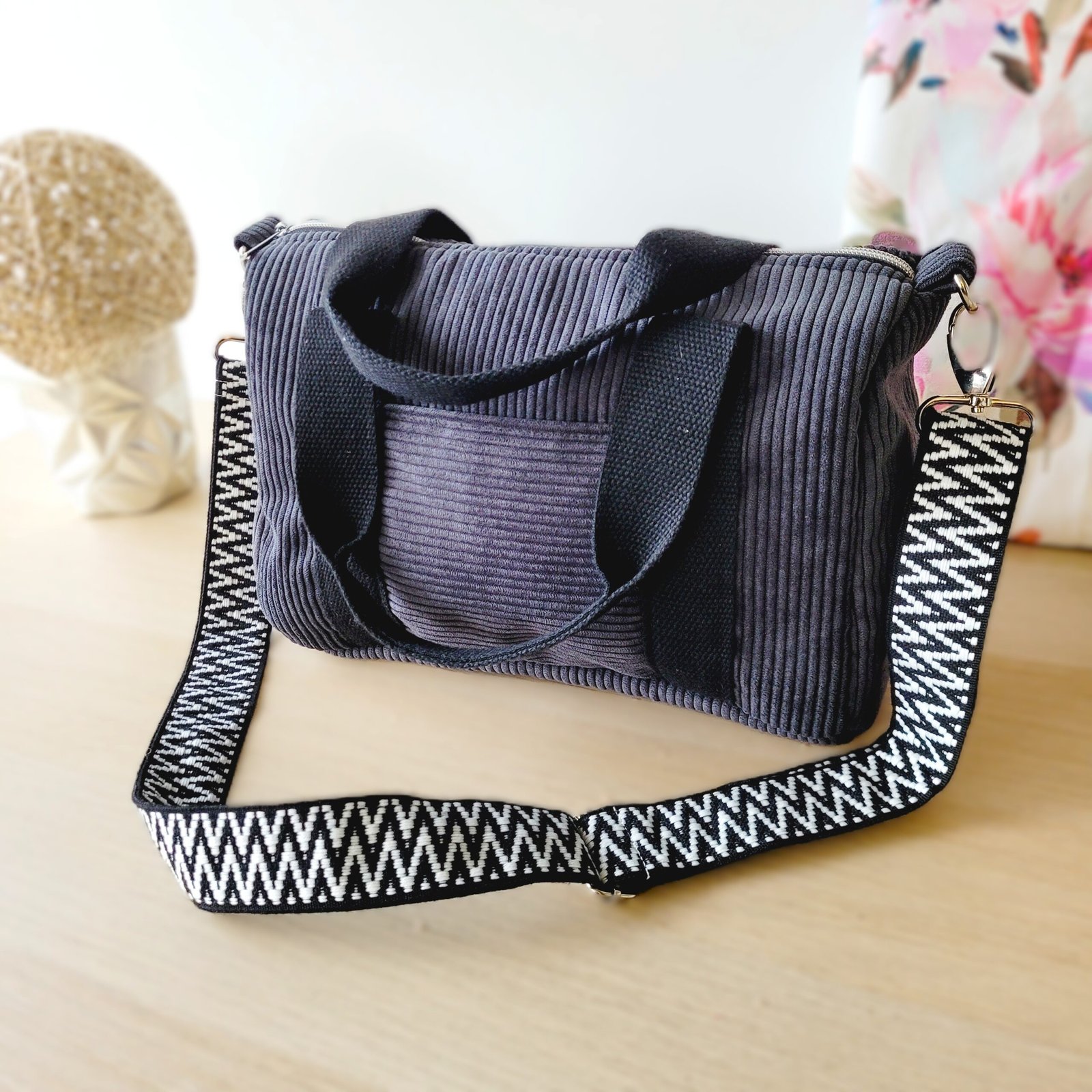 Sac Week end velours côtelé anthracite – Image 6