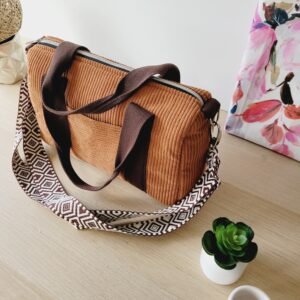 Sac Week-End en velours côtelé camel