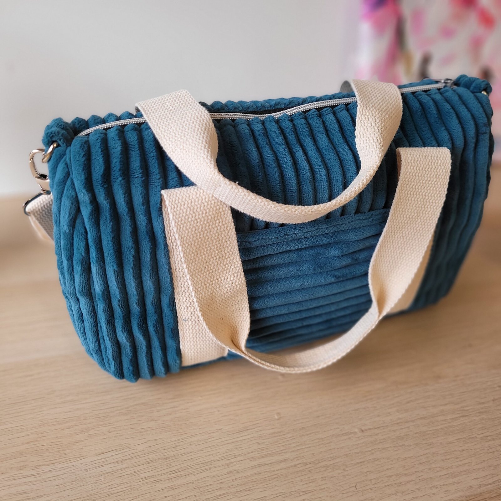 Sac Week end velours grosses côtes bleu – Image 2