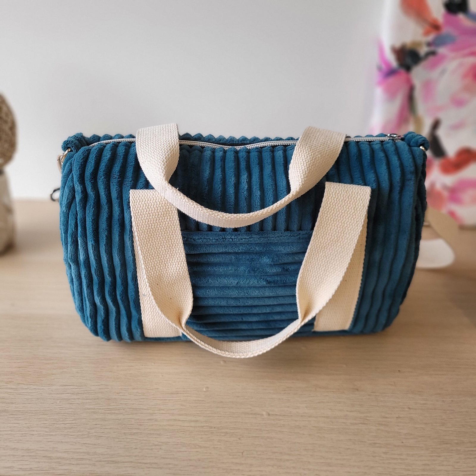 Sac Week end velours grosses côtes bleu – Image 3