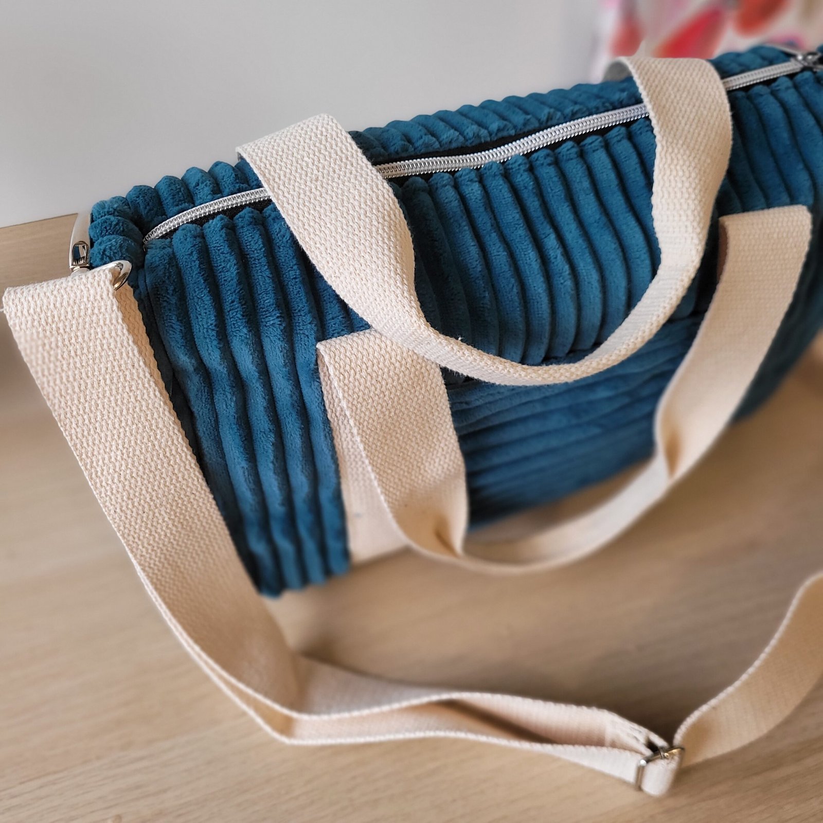 Sac Week end velours grosses côtes bleu – Image 5