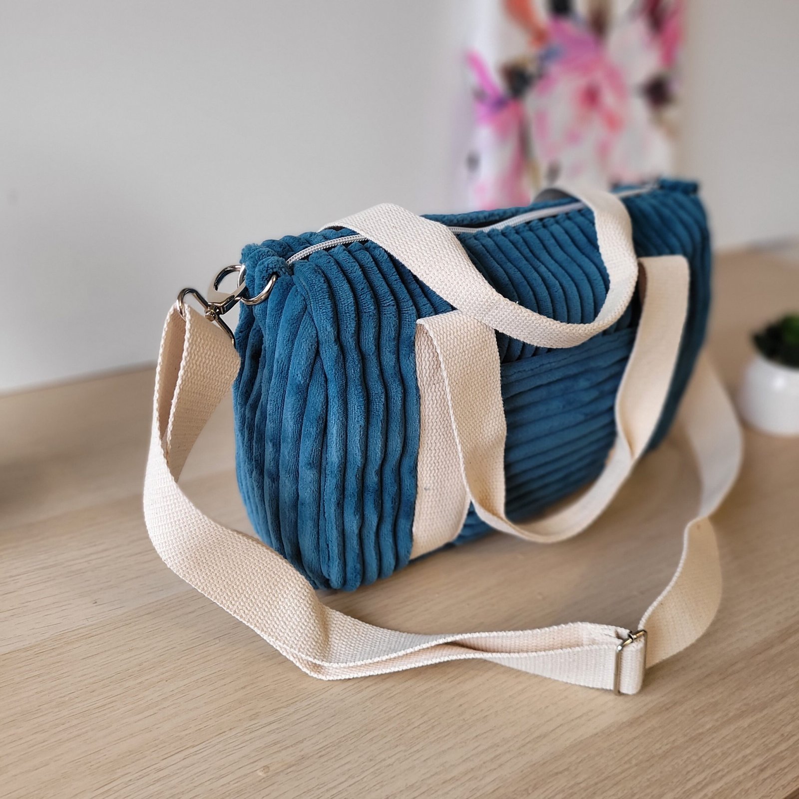 Sac Week end velours grosses côtes bleu – Image 6