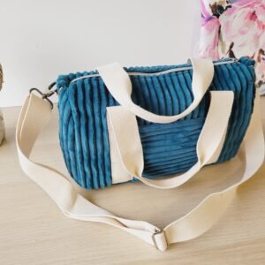Sac Week end velours grosses côtes bleu