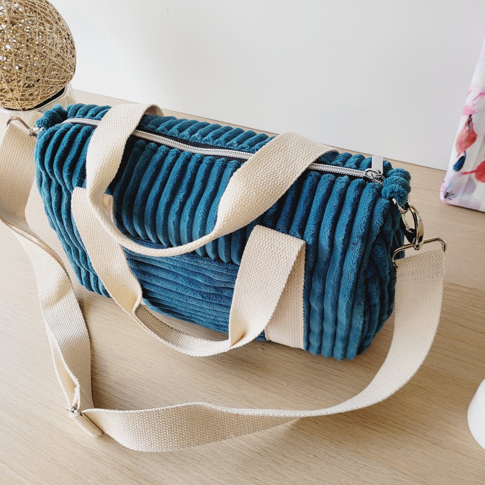 Sac Week end velours grosses côtes bleu – Image 10