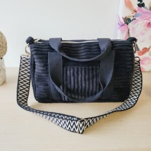 Sac Week-End en velours grosses côtes noir