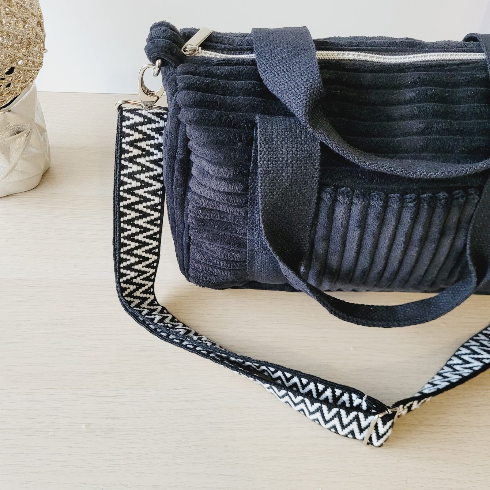 Sac Week-End en velours grosses côtes noir – Image 3