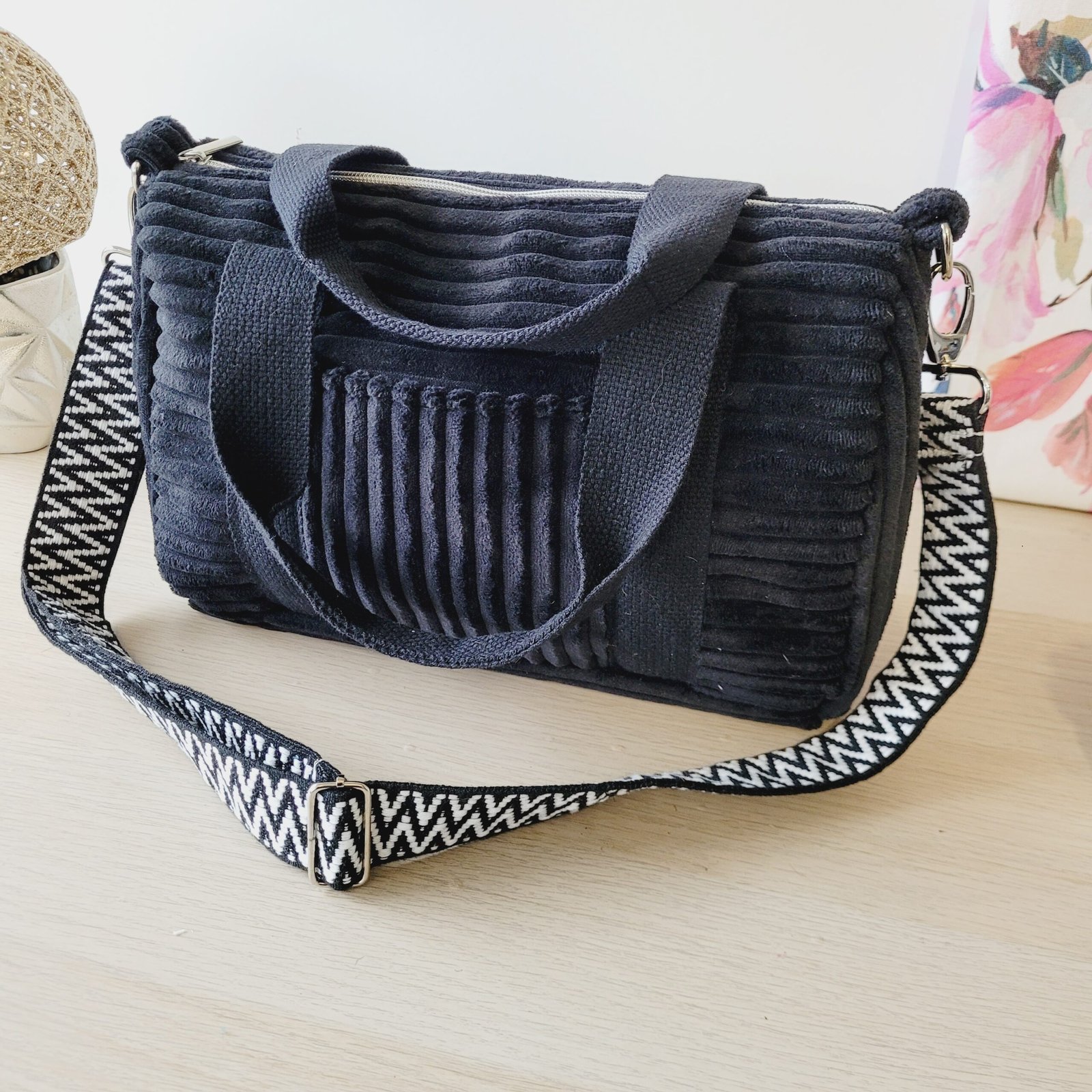 Sac Week-End en velours grosses côtes noir – Image 5