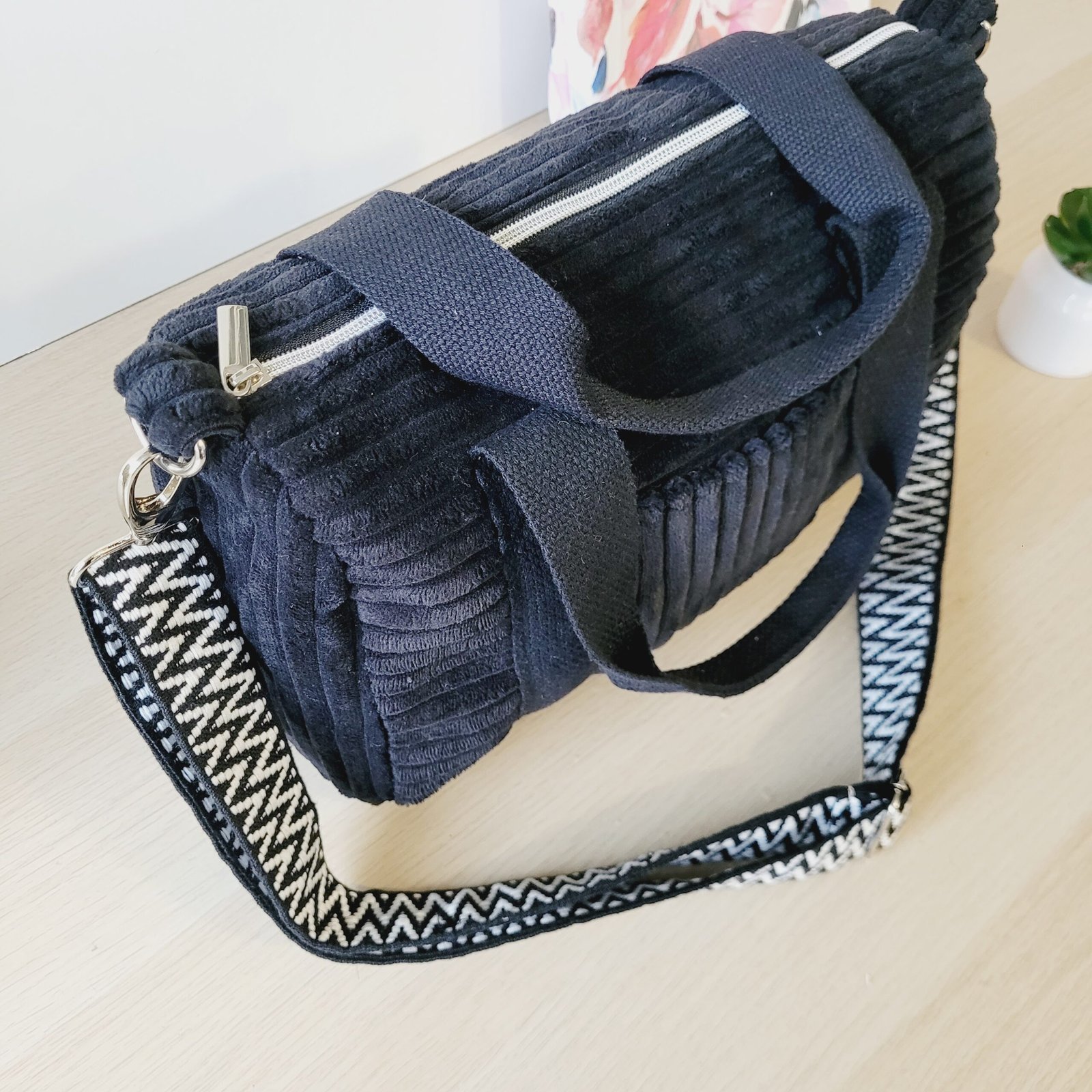 Sac Week-End en velours grosses côtes noir – Image 6