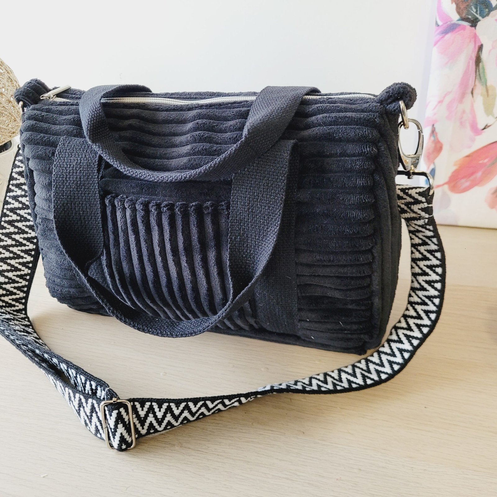 Sac Week-End en velours grosses côtes noir – Image 9