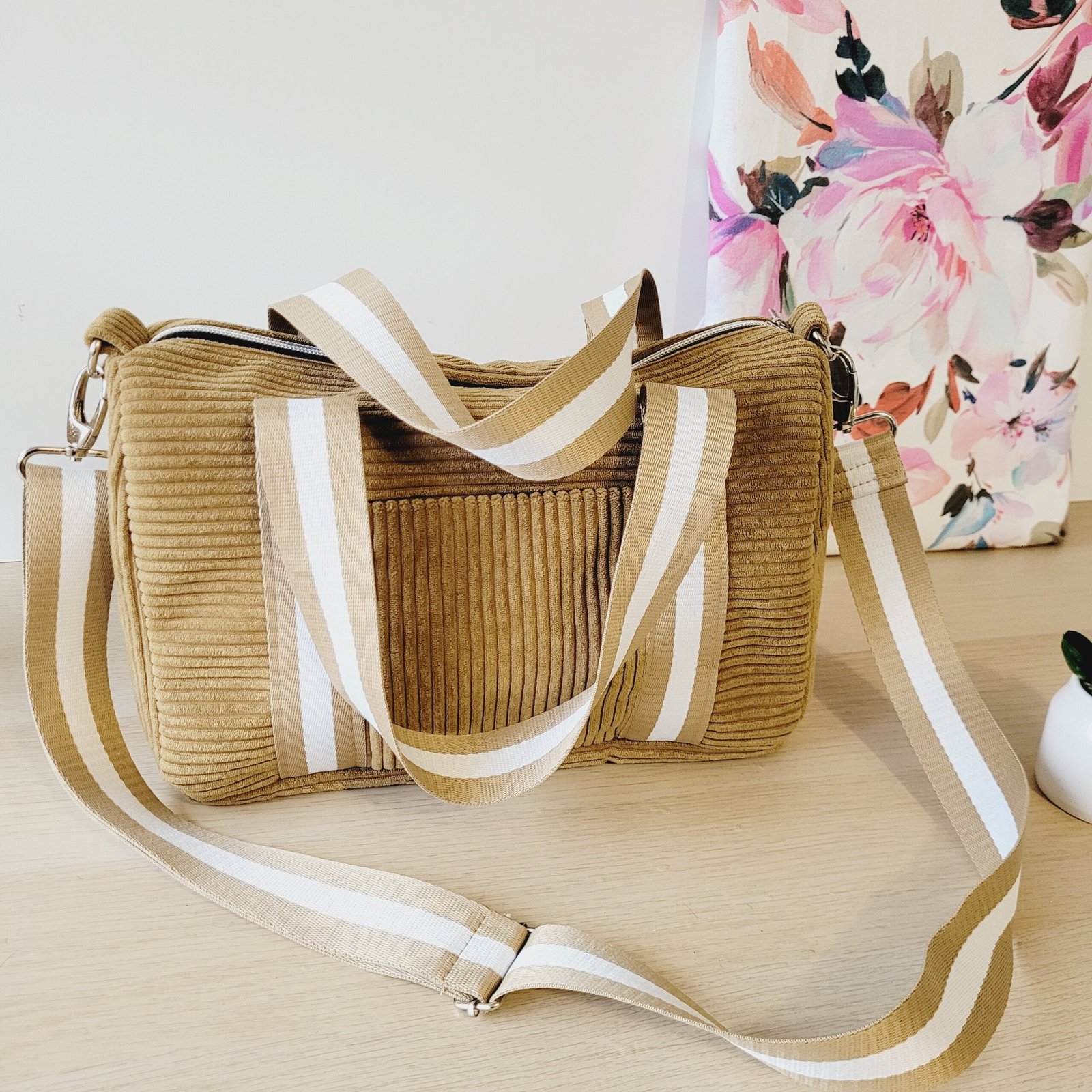 Sac Week end velours côtelé kaki